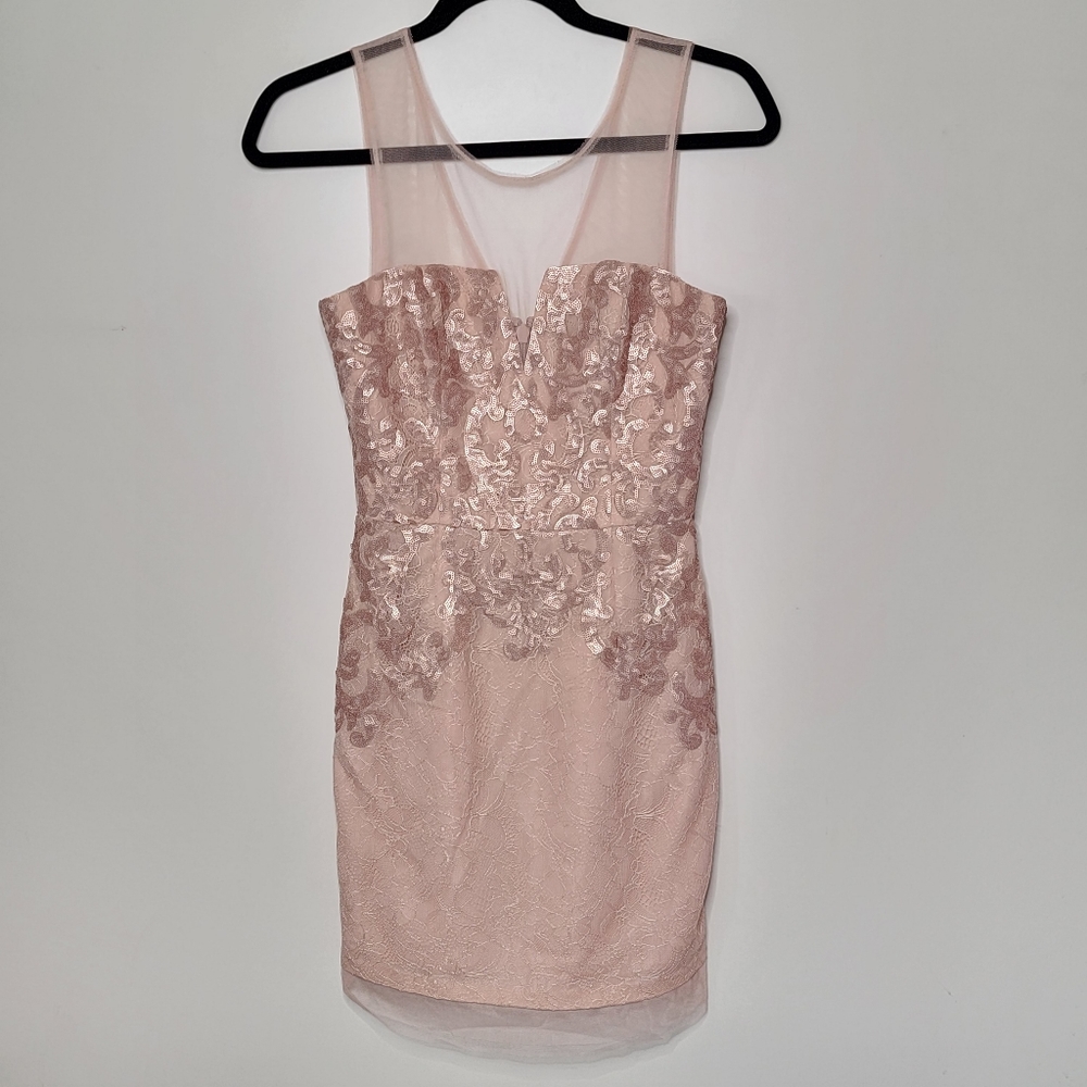 BCBG MaxAzria | Dusty Pink Combo Abigail Paisley Sequined Cocktail Dress Size 2